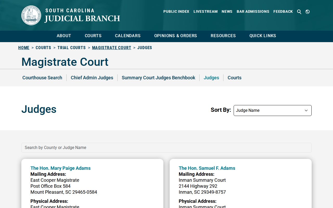 McCormick County Magistrate roster context for bench warrant questions