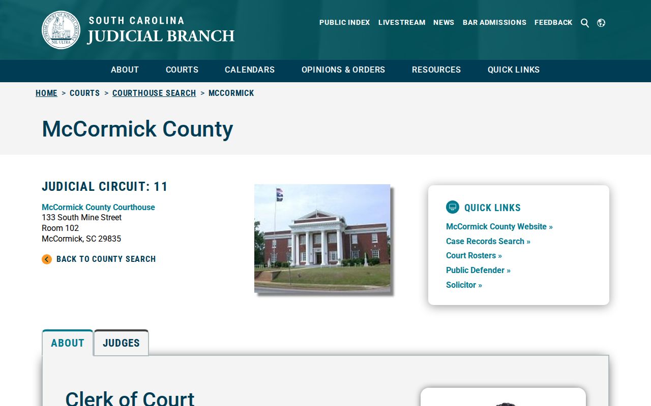 McCormick County judicial circuit links for warrant court records