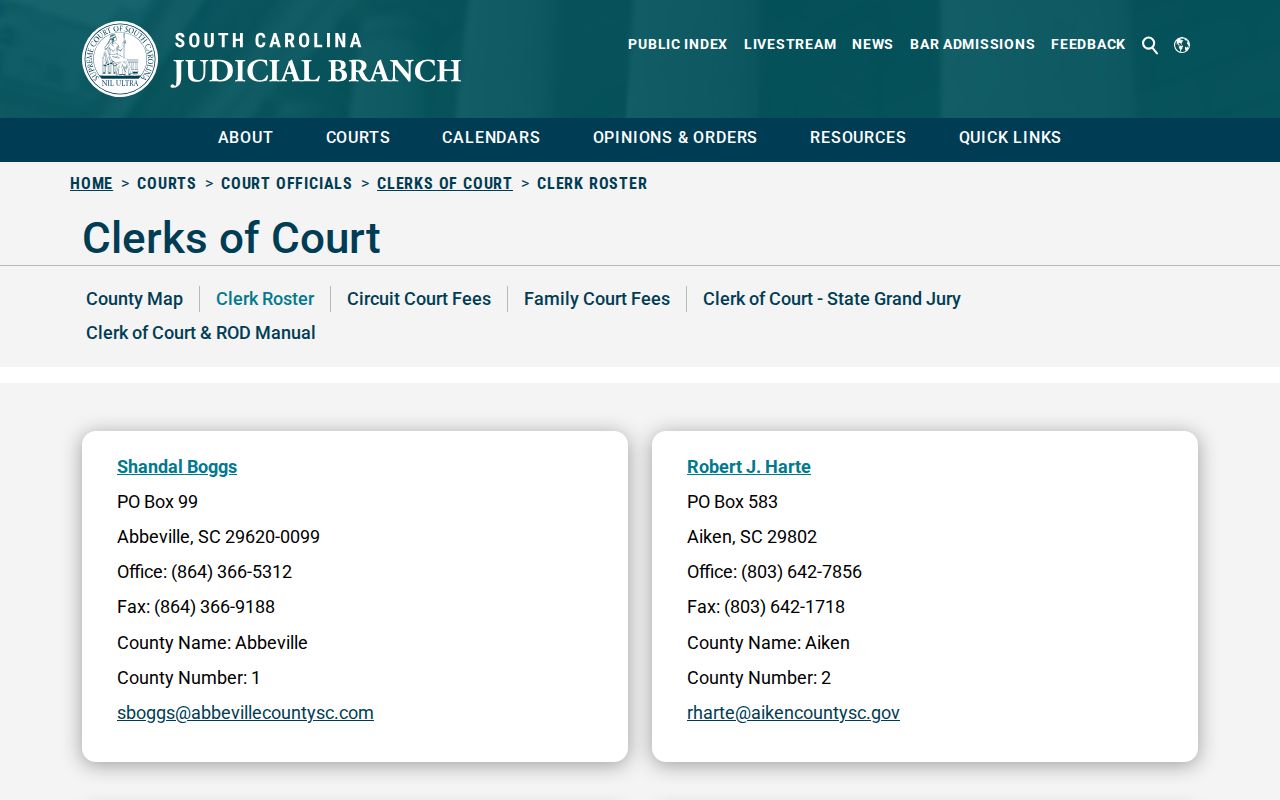 McCormick County Clerk of Court roster for arrest warrant records