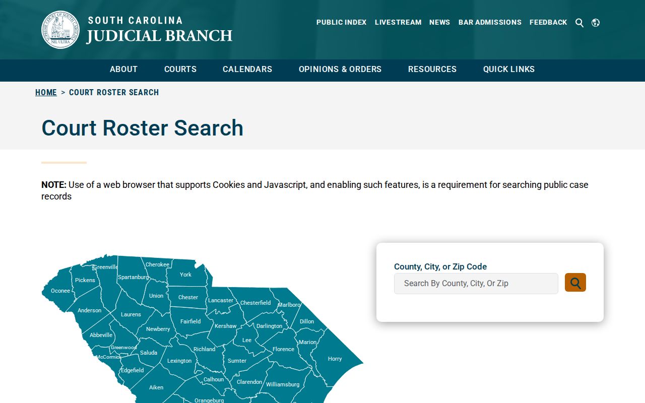 McCormick County court roster search fields for warrant court routing