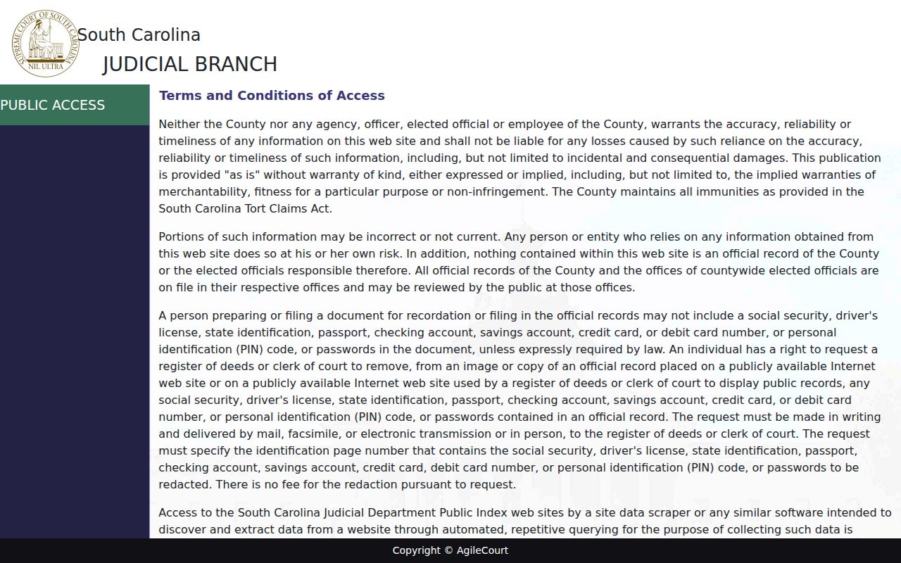 McCormick County warrant record access notice for the court roster portal