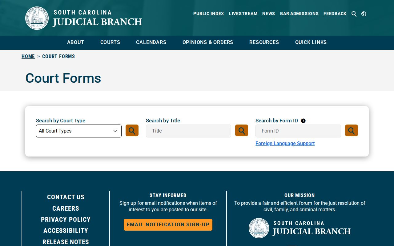 South Carolina bench warrant form search by court type and title for McCormick County