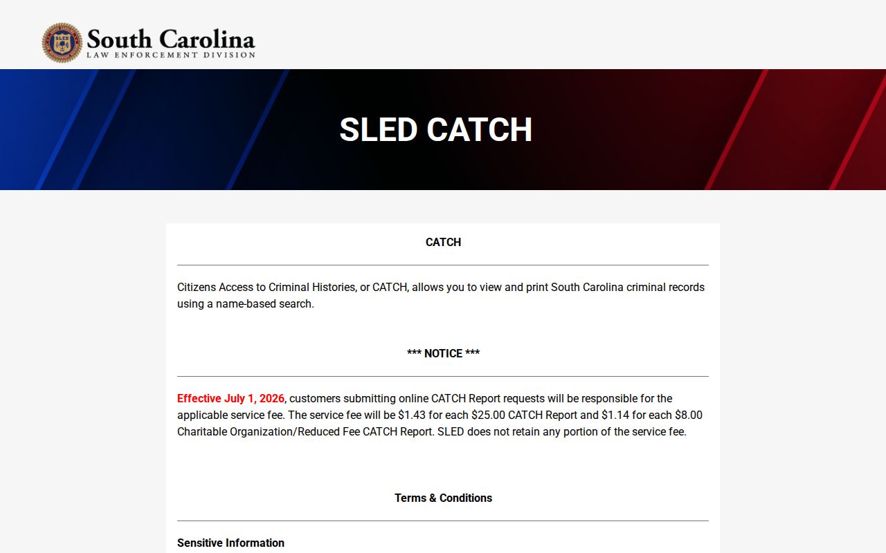 McCormick County warrant search distinction from the SLED CATCH criminal history form