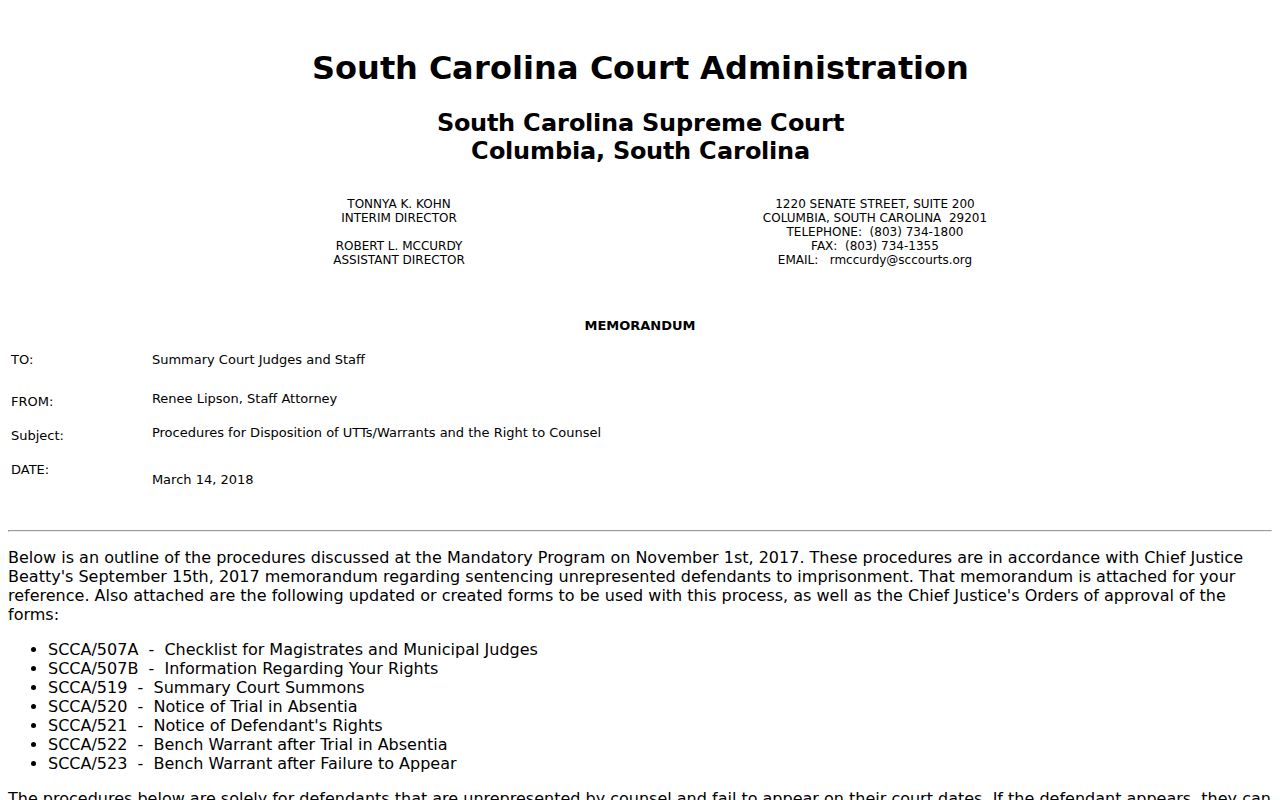 McCormick County bench warrant guidance on failure to appear and rescheduling
