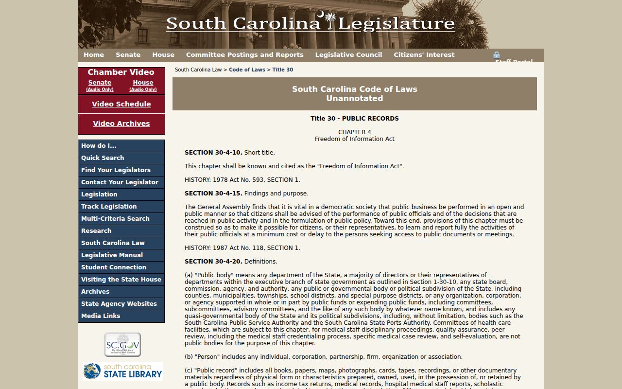 McCormick County warrant records access under the South Carolina FOIA statute