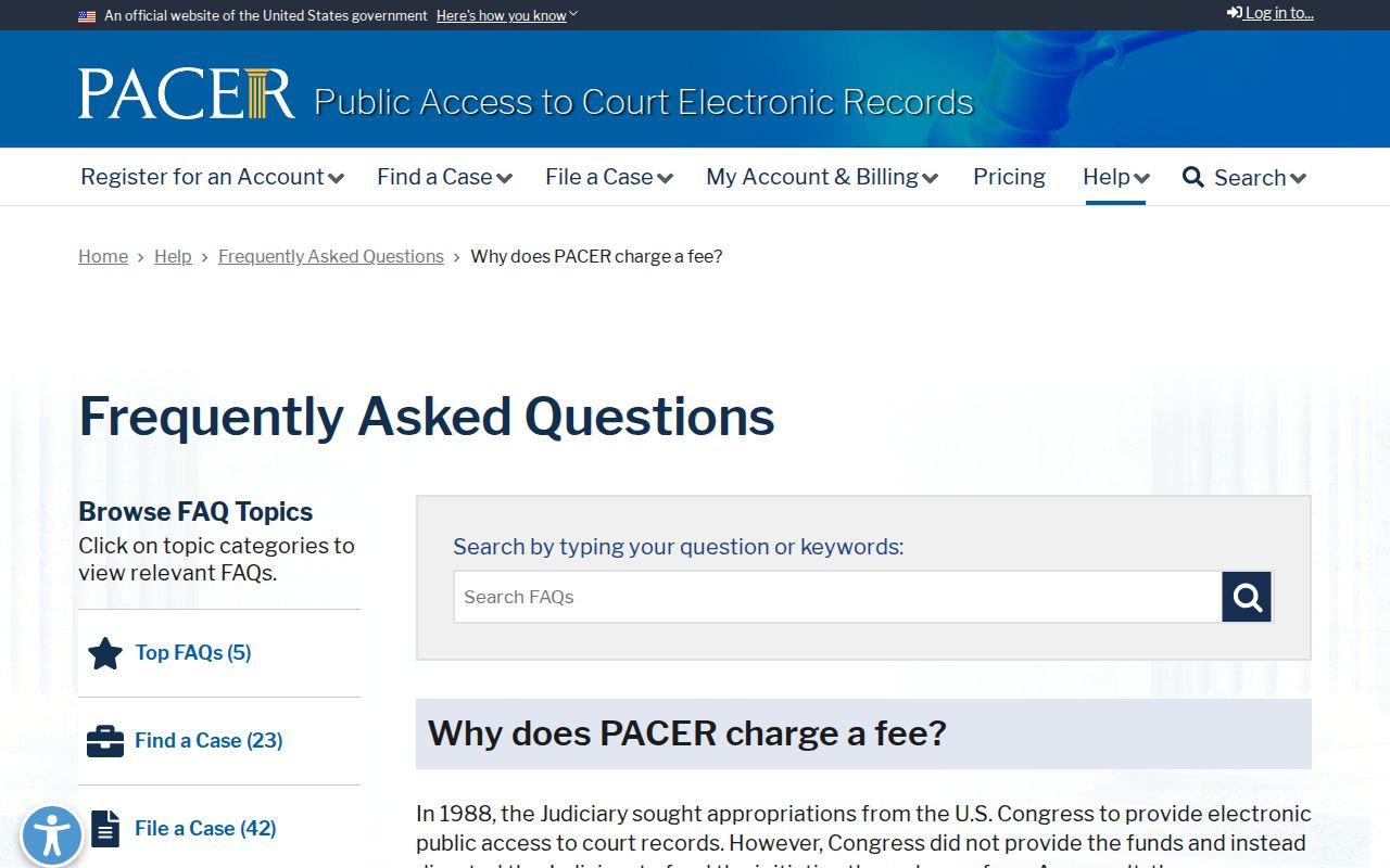 McCormick County federal warrant lookup note about PACER page fees and quarterly waiver